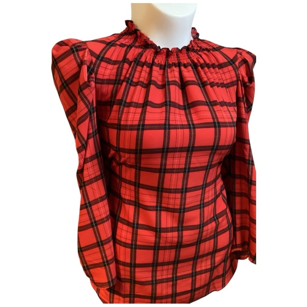 Sugarlips Red and Black Plaid Top, Stretch Plus Size Tops Sizes 1X 2X 3X.